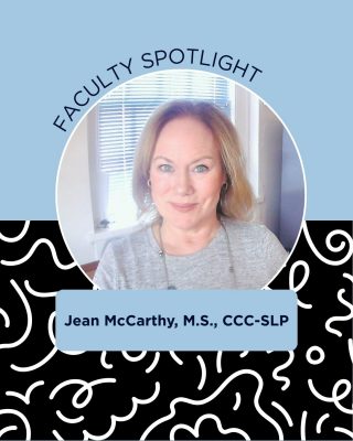 Woman depicted in the middle of the page. Caption says, "Faculty Spotlight," with "Jean McCarthy" written beneath.