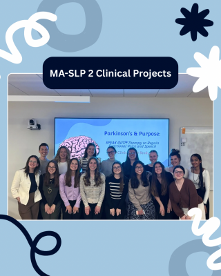 A group of students stands together following their clinical project presentations