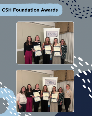 Students stand alongside  SLHS clinical faculty members while holding awards